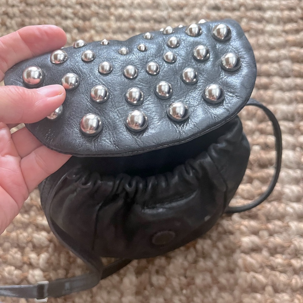 Badgley Mischka cross body in black Italian leather with metal embellishment